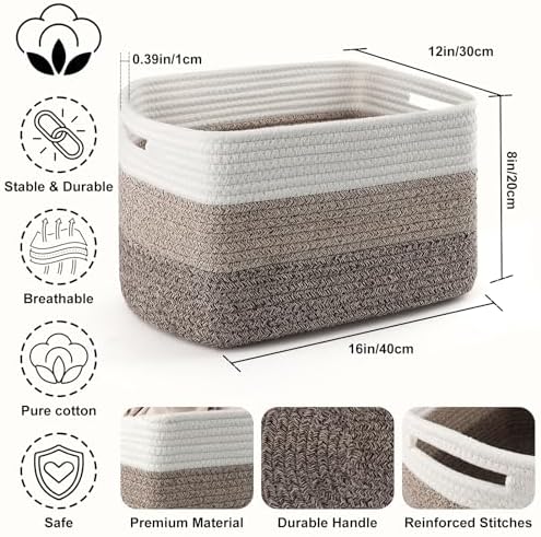 4 Pack Large Storage Baskets for Organizing, and Clothes, Cotton Rope Basket - Image 2