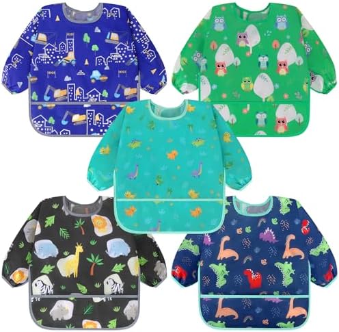 Accmor 5 Pack Long Sleeve Bibs, Baby Smock Waterproof Sleeved Bib Smock by Accmor