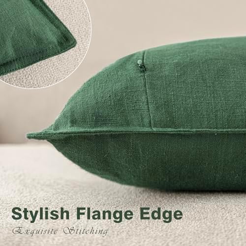 Foindtower Linen Solid Decorative Throw Pillow Covers 24x24 Inch Pine Green - Image 3