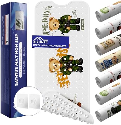 Teddy Island Bath Mat for Tub Non Slip Kids Bathtub Mat 40x16 Baby Bath Mat by XIYUNTE