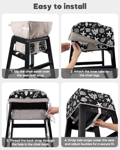 Mamatepe Baby High Chair Cover, Restaurant Seat Liner | Black - Image 5