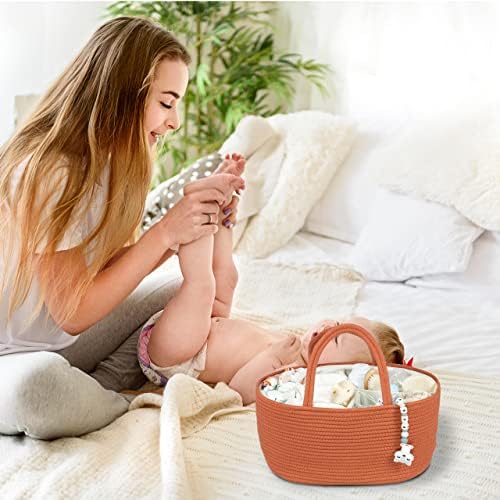 XUANGUO Large Cotton Rope Baby Diaper Caddy Organizer Basket Rust - Image 4