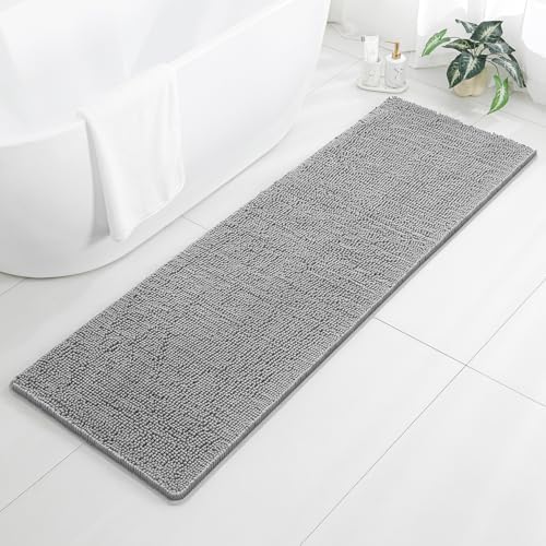 Chenille Bathroom Runner Rug 24"x72" Gray, Plush Bath Mat by Kildoss