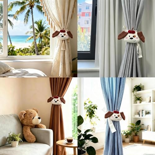 2 Pack Cartoon Brown Dog Curtain Tiebacks Decorative Embroidered Animal Shape - Image 6