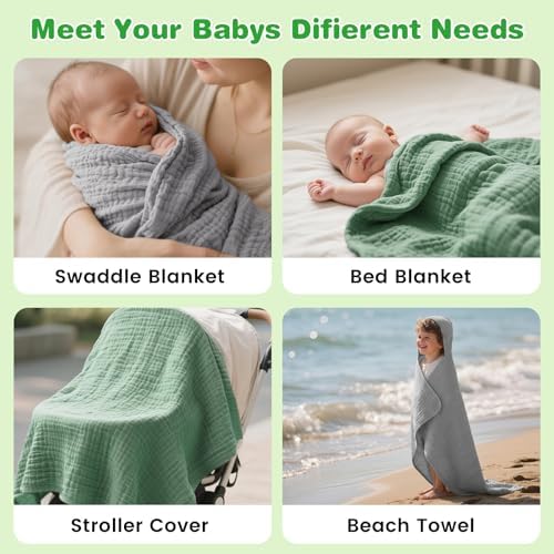 Muslin Hooded Baby Towels 2 Pack, 100% Cotton Baby Bath Towels - Image 4