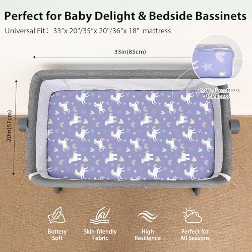 Baby Bedside Bassinet Sheets Fitted Girl, 33”x20” Compatible - Image 2