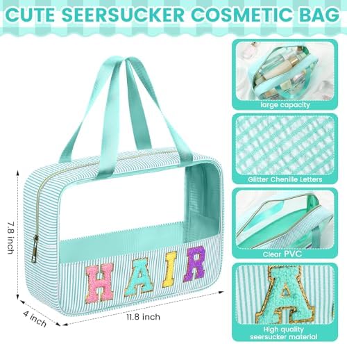 Sanwuta Seersucker Hair Bag Chenille Letter Clear Makeup Bag - Image 2