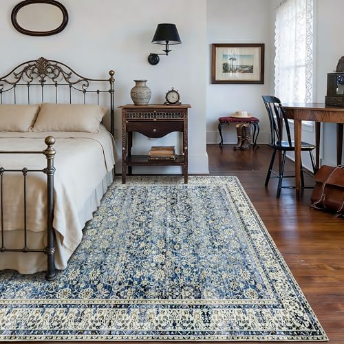 Large Area Rug for Living Room Vintage Blue Non Slip Washable Rugs 9x12 - Image 5
