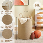 Artfeel Laundry Basket, Woven Cotton Rope Laundry Hamper, 80L - Image 6