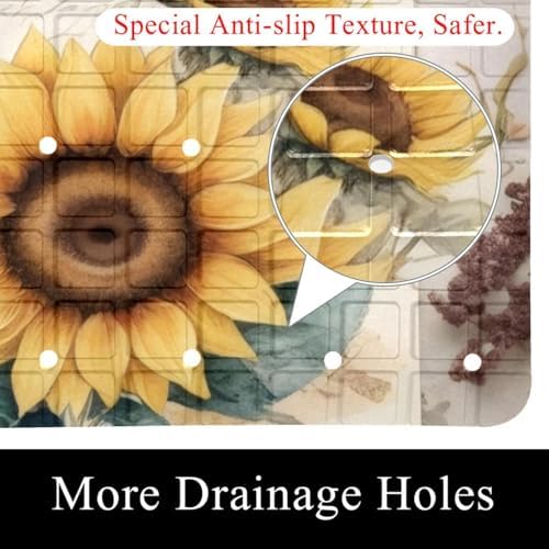 Shower Mat Non Slip, Butterflies Sunflower Anti Slip Bath Mat - Image 2