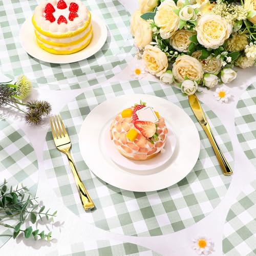 Funnymoom 60 Pcs Green and White Gingham Disposable Paper Placemats Round Table - Image 4
