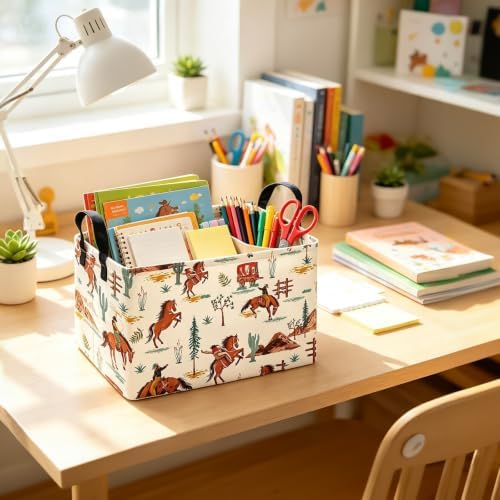 Western Cowboy Fabric Rectangular Nursery Storage Bin - Image 5
