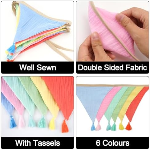 Pre-Strung Cotton Fabric Bunting Banner, 9Ft Multicolor Triangle Pennant Banner - Image 3