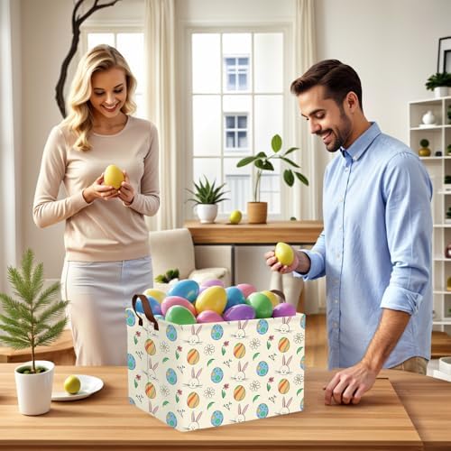 Large Cute Easter Basket for Kid Empty Gift Baby Rectangle Storage Bin Bunny - Image 4