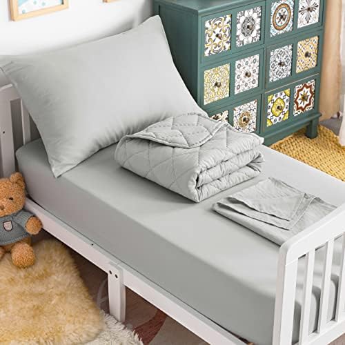 NTBAY Toddler Microfiber Bedding Set, 4 Piece, Light Grey by NTBAY