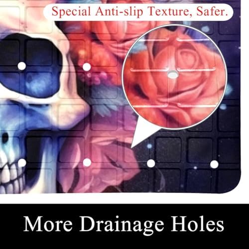 Shower Mat Non Slip 26.8 x 15.1 Inches, Galaxy Skull Florals Bathtub Mat Shower - Image 2
