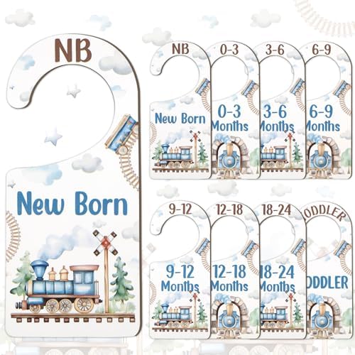 Baby Closet Dividers 8PCS, Retro Train Themed Wooden Double-Sided Clothes Size by CORNERLACE