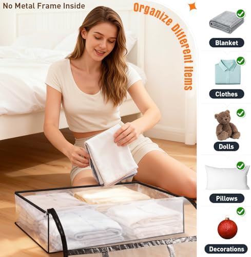 8 Packs 60L Clear Under Bed Storage Containers, Large Clothes Storage Bags - Image 5