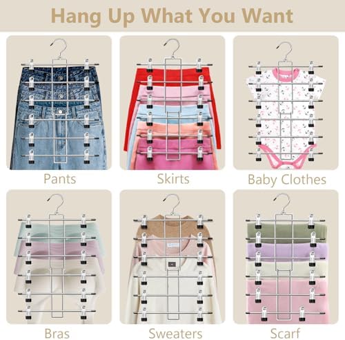 Pants Hangers with Clips, Space Saving Hanging Closet Organizer-6 Tiers Skirt - Image 4
