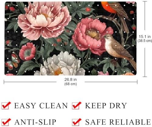 Bathtub Mat Non Slip 26.8x15.1In, Tropical Leaves Plant Bird Bath Mat - Image 4