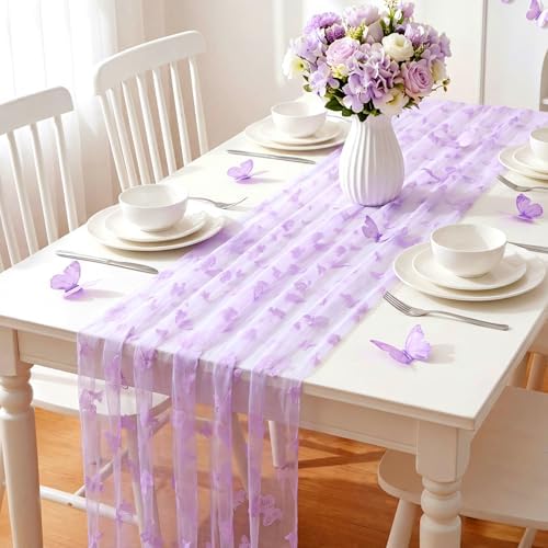 4 Pcs Purple Butterfly Table Runner 29 X 70 Inch Tulle - Image 5