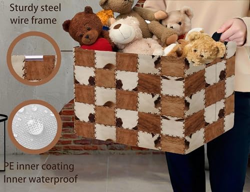 Checkered Kids Toy Basket Collapse Storage Bin - Image 3