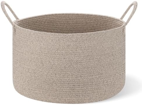 Extra Large Woven Throw Blanket Basket, 20 x 12 in, Natural Beige - Image 5