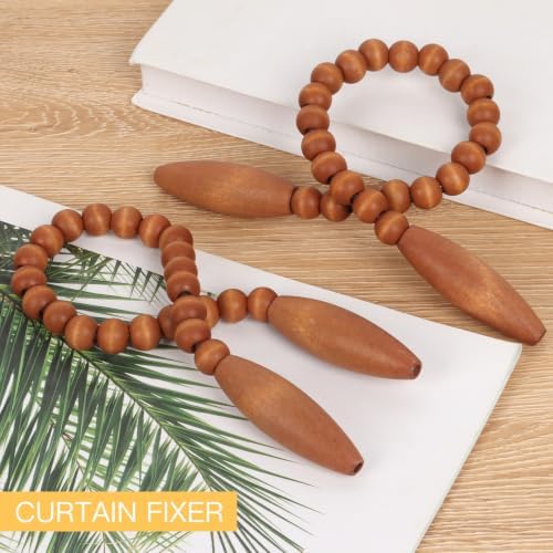 Wood Bead Curtain Tiebacks 2 Pack, Boho Curtain Holdbacks - Image 6