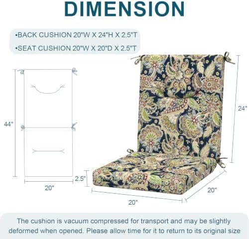 DYTXIII Outdoor High Back Chair Cushions Set of 2, 44x20 In Water Repellent - Image 3