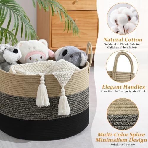 67L Large Woven Blanket Basket, Cotton Rope Baby Laundry Hamper - Image 3