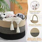67L Large Woven Blanket Basket, Cotton Rope Baby Laundry Hamper - Image 3