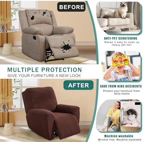 NILUOH Stretch Recliner Covers 4 Piece, Non-Slip Lazy Boy Chair Covers - Image 5