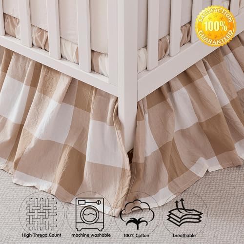 Brandream Gingham Gathered Cotton Crib Skirt - Image 4