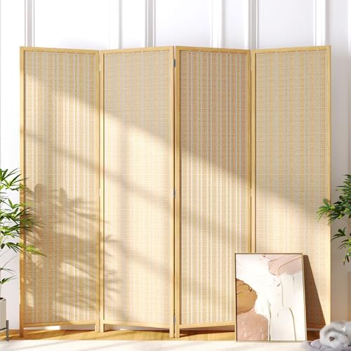 JOSTYLE Room Divider 4 Panel Folding Privacy Screen, Woven Bamboo by Jostyle