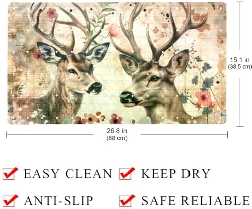 Shower Mat Non Slip 26.8 x 15.1 Inches, Deers and Florals Bathtub Mat Shower - Image 4