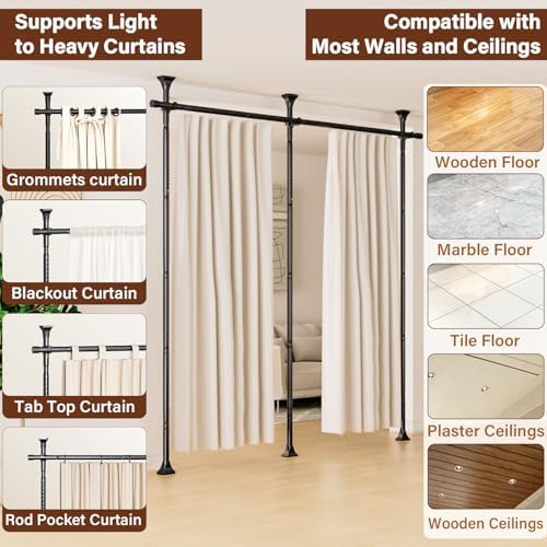 Room Divider Curtain Rod No Drilling, Adjustable 4-10ft 28-114in - Image 3
