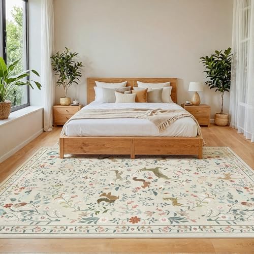 5x7 Area Rugs Boho Floral Washable Living Room Rug Neutral Carpet Nursery - Image 3