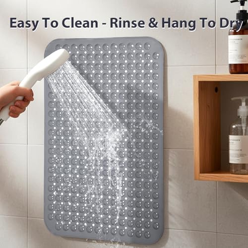 Non Slip Bathtub Mat Bath Shower Mat Gray 17"x30" Standard Size - Image 7
