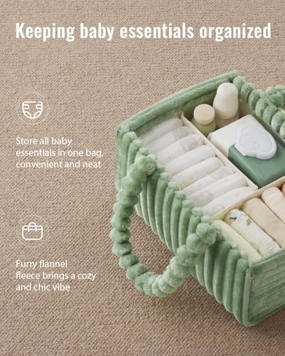 Blissful Diary Flannel Diaper Caddy Organizer & Gift Packaging, Sage Green - Image 3