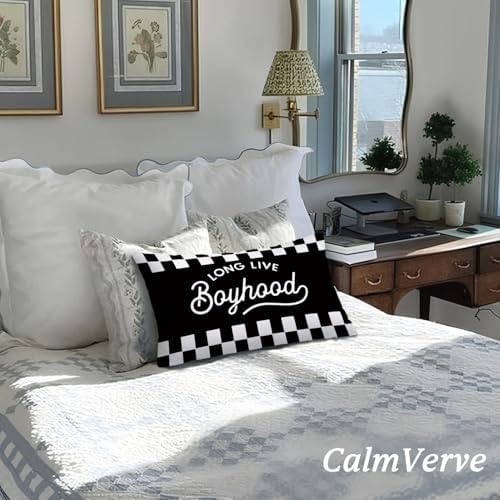 Long Live Boyhood 12x20 Pillow Cover, Boys Room Decor, Trendy Black and White - Image 2