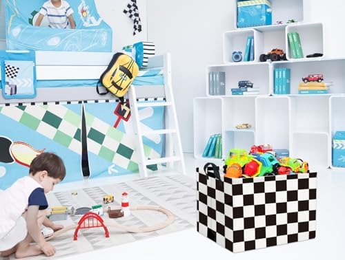 Rectangular Car Basket for Boys Checkered Basket Kids Baby Storage Bin - Image 5