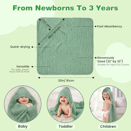 Muslin Hooded Baby Towels 2 Pack, 100% Cotton Baby Bath Towels - Image 5
