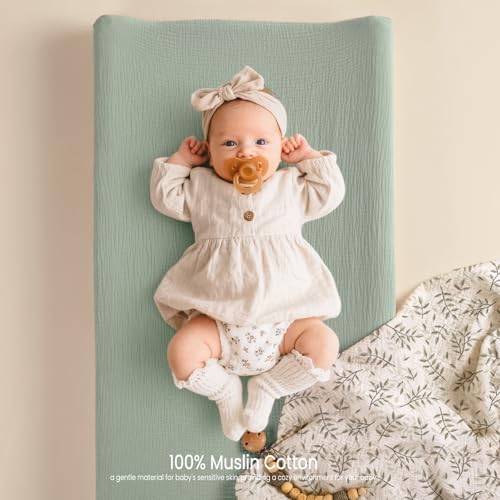 lulumoon Muslin Changing Pad Cover: 32x16 Fit Standard Rectangle Pad - Image 4
