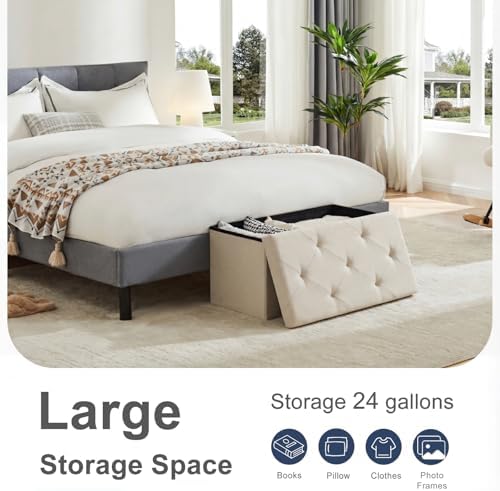 DUMOS 30 Inch Folding Storage Ottoman Bench, Large Hidden Storage Chest - Image 4