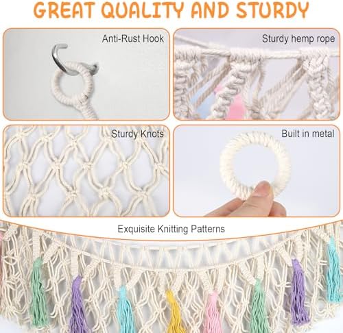 Bohemian Stuffed Animal Hammock, Kids Room & Nursery Wall Hanging Organizer - Image 5