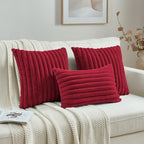 FUTEI Pack of 2 Faux Fur Throw Pillow Covers 12x20 Inch, Retro Red - Image 4