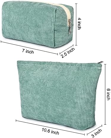 SOIDRAM 2 Pieces Makeup Bag Large Corduroy Cosmetic Bag Capacity Canvas Mix - Image 3