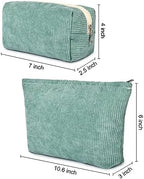 SOIDRAM 2 Pieces Makeup Bag Large Corduroy Cosmetic Bag Capacity Canvas Mix - Image 3