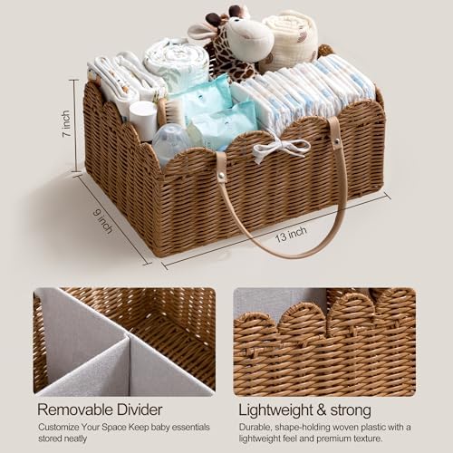 HBlife Baby Diaper Caddy Organizer, Portable Scalloped Plastic Wicker Woven - Image 5