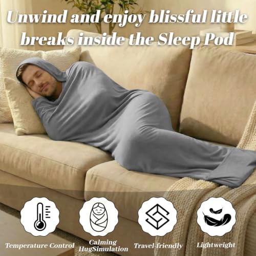 Hooded Hug Sleep Pod Adult Wearable Blanket, Light Washable Swaddle Sack Camp - Image 3